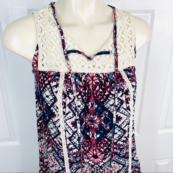 XHILARATION tunic top Aztec vibrant boho lace sleeveless long shirt S purple - Picture 8 of 8